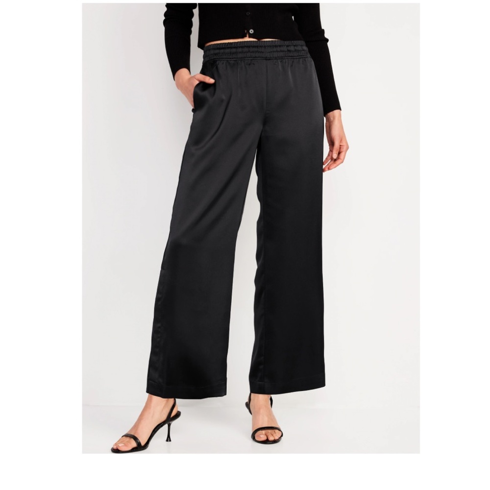 Old Navy Mid-Rise Wide-Leg Satin Track Pants for Women- Size XXL